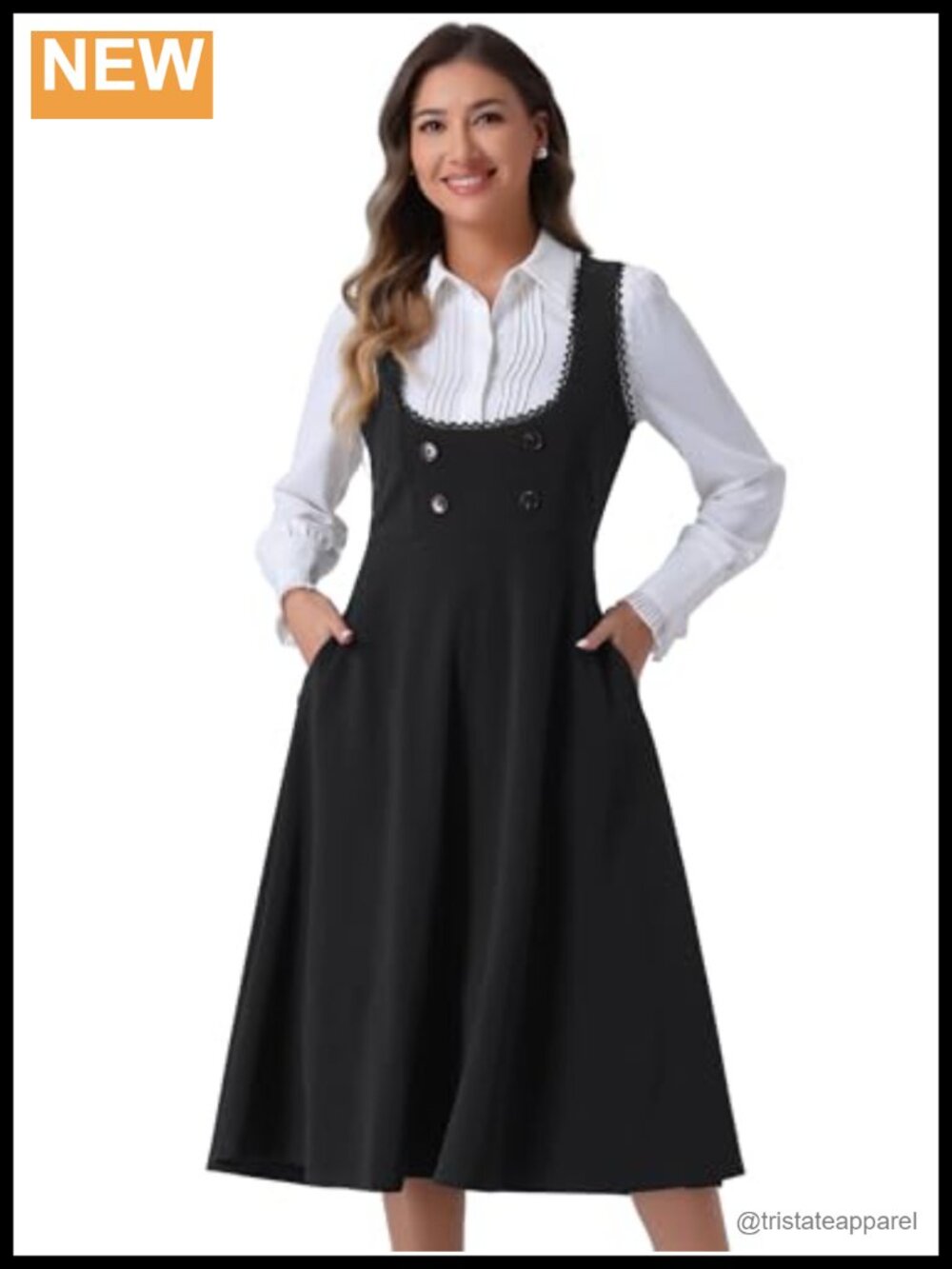 Cute Lace Trim Pinafore Midi Dress Sleeveless High Waist Overall Dress